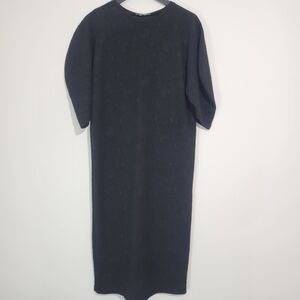 ZARA WOMEN'S BLACK EMBOSSED BROCADE PUFF SLEEVE MIDI DRESS